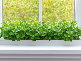 selective focus interior with window and garden view