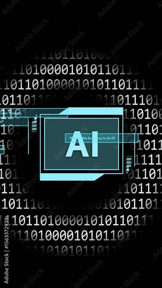 Poster AI folder icon and binary code, artificial intelligence concept