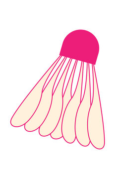 Pink shuttlecock birdie isolated on white background. Badminton equipment for racquet sport, game, fitness, recreation, tournament and athletic activity concept illustration with feather design