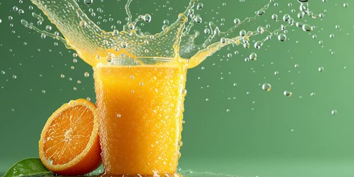 Animated orange juice splash on a green screen