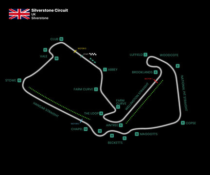 Race tracks, circuit for motorsport and auto sport. Silverstone Circuit, Silverstone, UK.