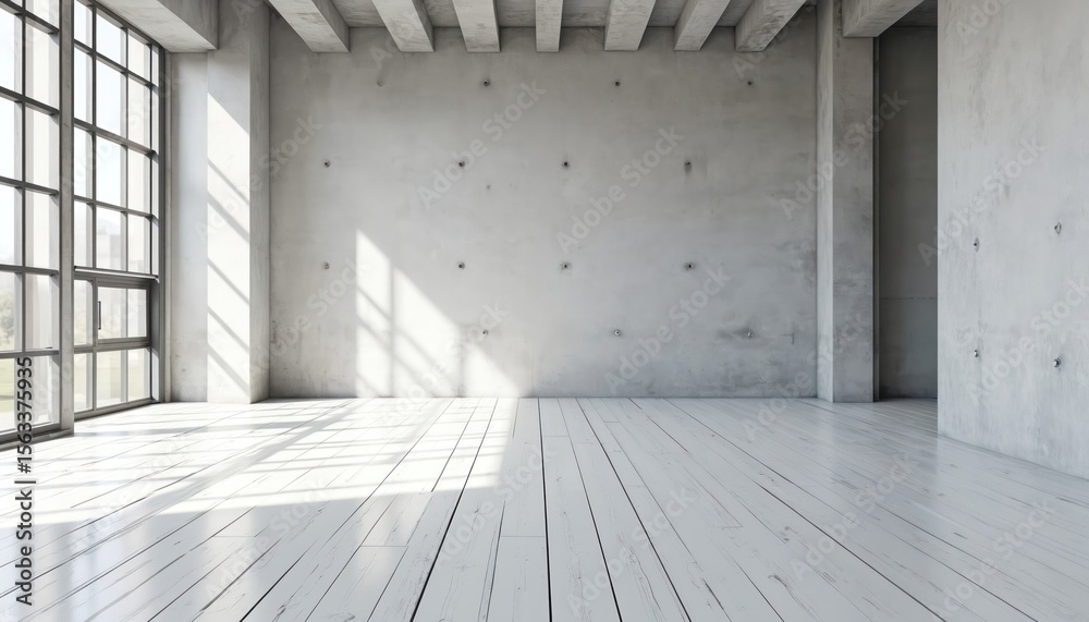 Poster modern industrial interior design. minimalist architecture concept with concrete walls wooden floor 