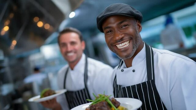 Chefs donating hot meals from a food truck for the community