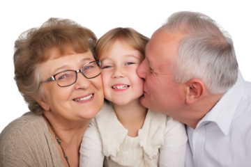  loving moment captured between grandparents and their grandchild  isolated on white background