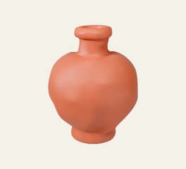 3D Round Clay Pot with Narrow Neck