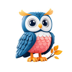 Fototapeta premium Colorful cartoon owl with vibrant features and autumn leaves