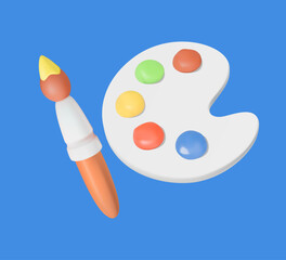 3D Illustration of Paint Palette and Brush