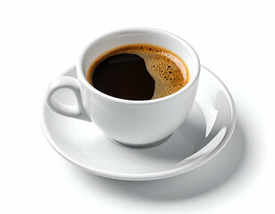 Obraz premium A pristine white cup holds a rich, dark coffee with perfect golden crema, isolated on a bright background.
