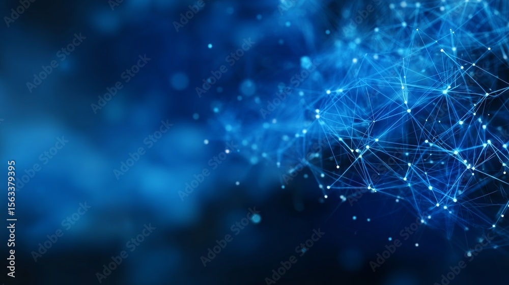 Wall mural abstract blue network background with dots and lines showcasing technology concepts and innovation