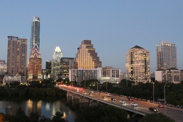 dusk over the city skyline 
