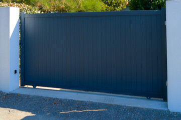 portal slide aluminum new sliding grey metal gate high of modern gray suburb house entrance door