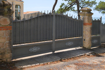 gate vintage grey steel classic old ancient portal style gray metal entrance house access entry home facade