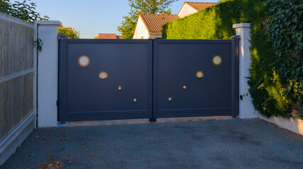 portal double classic gray steel aluminum grey modern design metal gate entrance car door home of garden house