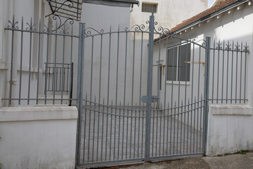 portal classical street ancient home steel grey metal retro house gate gray garden access door