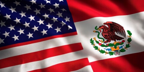 Harmonious Coexistence of USA and Mexico Flags Intertwined, Celebrating Shared Culture and Values