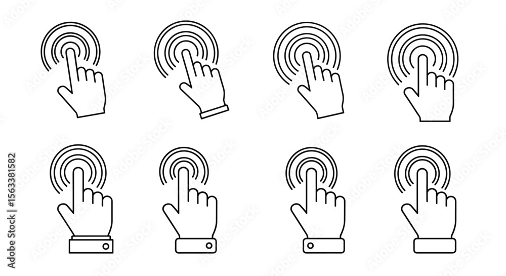 Poster a collection of digital touch interface hand icons demonstrating user interaction and digital naviga