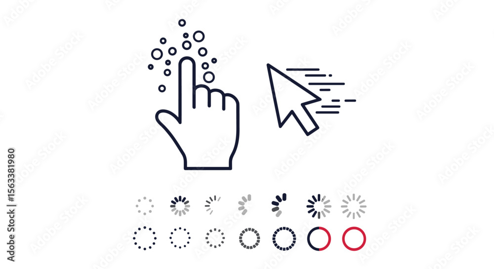 Poster interactive user interface elements representing digital engagement and progress indicators for web 