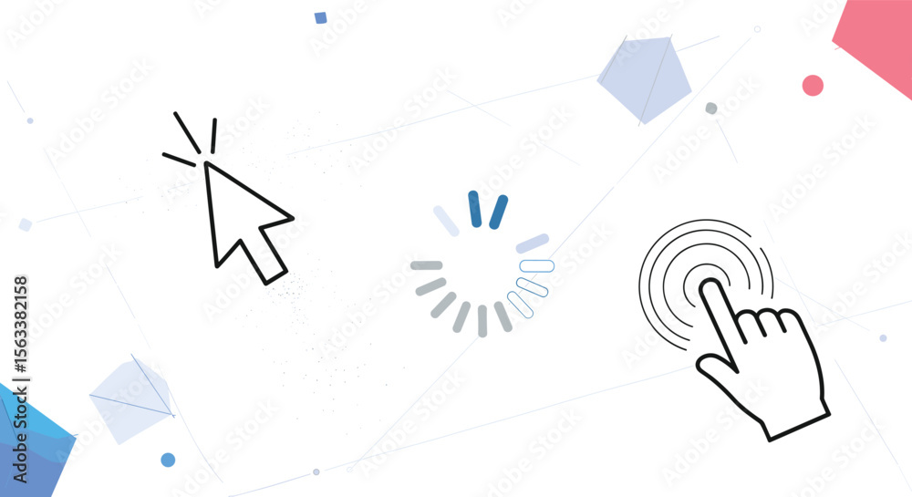Poster interactive user interface elements illustrating digital engagement and online connectivity through 
