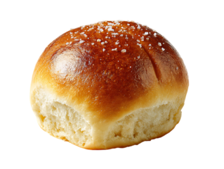 Golden Brown Crusty Bread Roll with Salt Topping isolated on a transparent background bakery