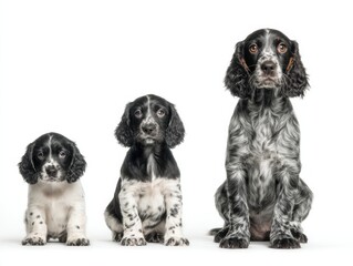 Blue Picardy Spaniel Growth Progression Puppy to Adult Stages White Background Educational