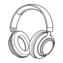 headphones on black background coloring page line art