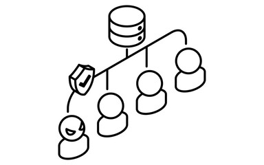 IP address block security isometric line icon with prohibited symbol and address grid, black and white