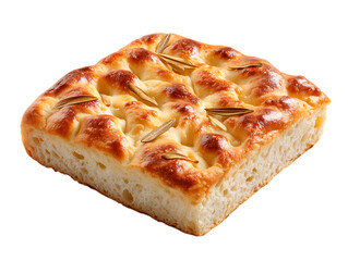 Golden Brown Rosemary Focaccia Bread Loaf Square Baked Italian Food isolated on a transparent background