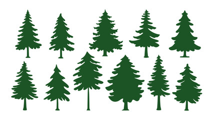 A row of evergreen tree silhouettes in various sizes