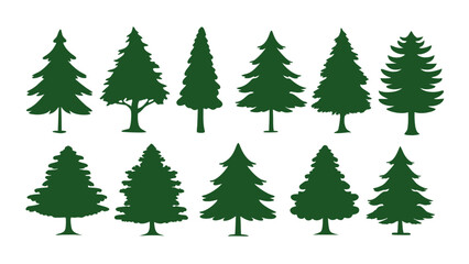 A row of evergreen tree silhouettes in various sizes