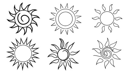 Hand Drawn Sun Icons Set of  Line Vectors