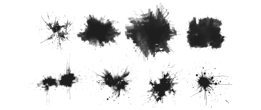 Black spray paint splatter elements, graffiti ink dotted splashes, grainy retro style, noise dust dirty drip texture, speckled grit, stippled dots spatter - Powered by Adobe