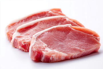 Sliced of pork isolated on white background, Pork sirloin in butcher shop on white background.