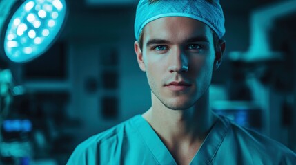 Skilled male surgeon prepares in a modern operating room with advanced medical technology