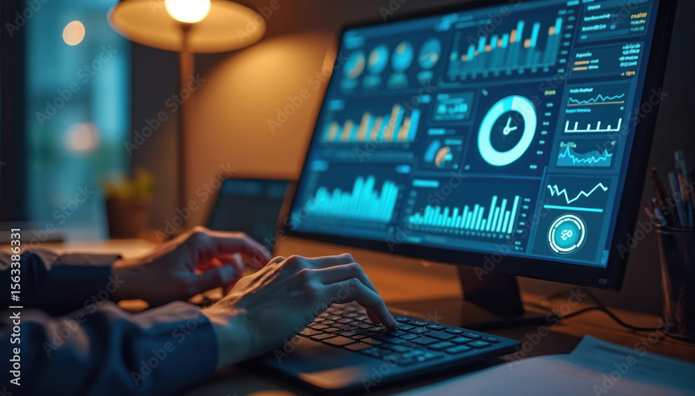 Poster Analyst works with business analytics data management system. Generates reports with KPIs metrics linked database. Strategizing corporate finance operations sales marketing. Data analysis, modeling