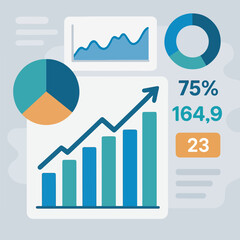Set of business graph and chart illustrations with arrows symbolizing financial market growth and success