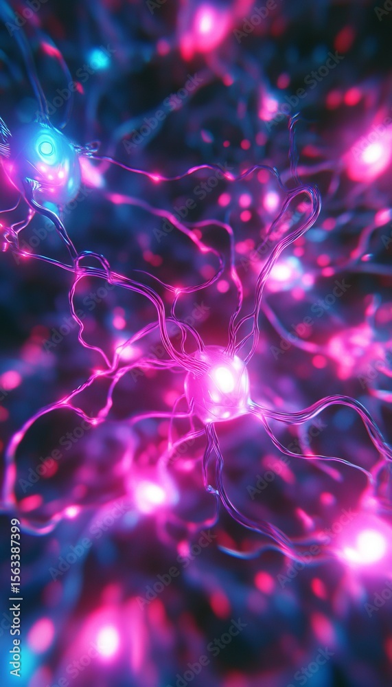 Poster abstract neural network visualization with interconnected nodes and dynamic digital theme