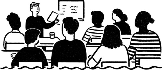 Classroom presentation scene with student reading aloud to peers for educational theme