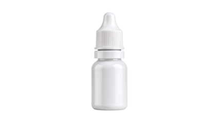 Minimalist white plastic dropper bottle with blank label, showcasing clean design against transparent backdrop for precise branding mockup