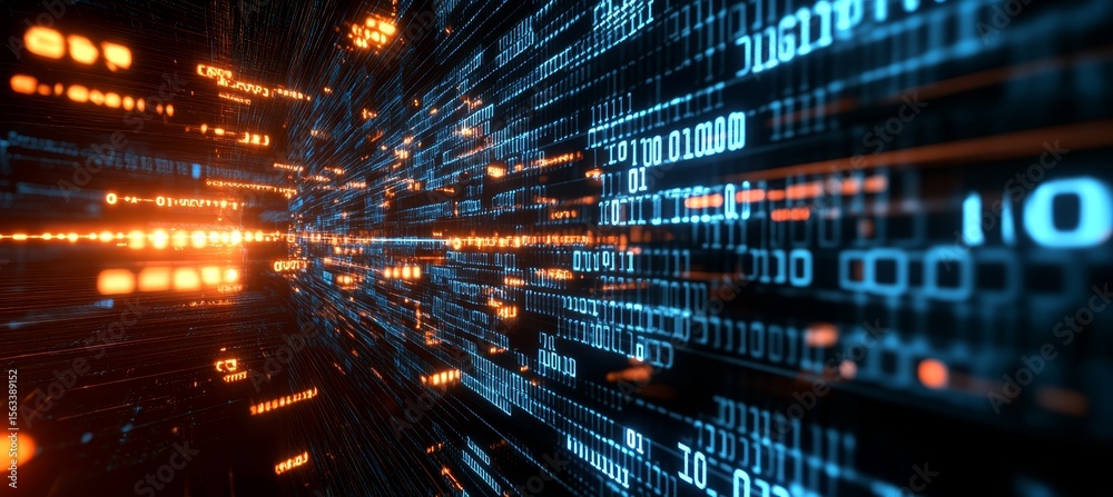 Poster dynamic world data tunnel cybersecurity and big numbers in flow chart for future data transfers