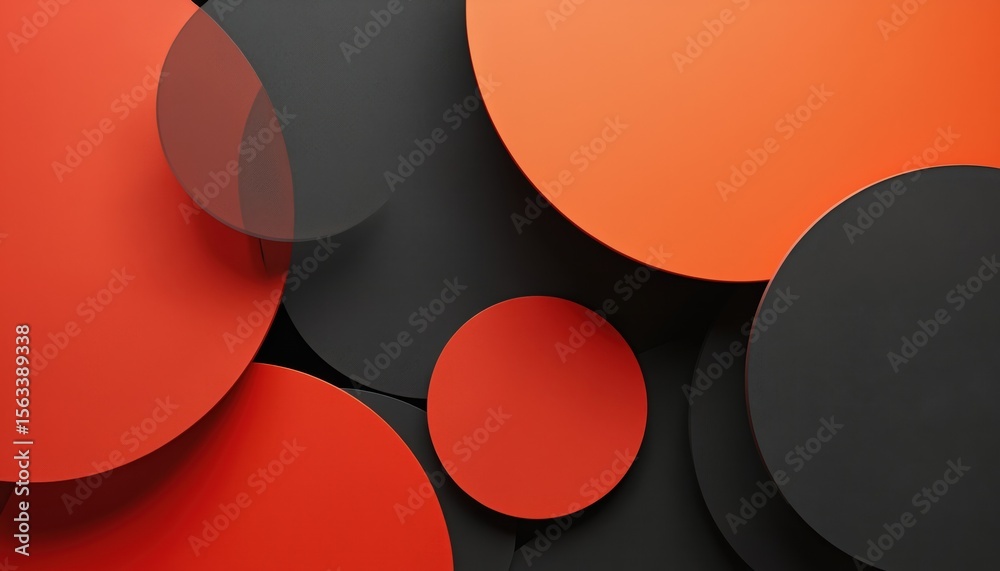 Poster abstract geometric composition in red orange gray black colors. modern graphic design with overlappi