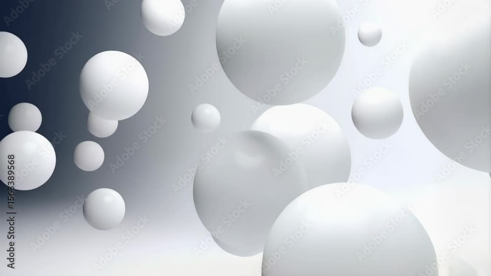 Wall mural abstract floating white spheres on bright background, 3d rendering of simple geometric shapes, clean