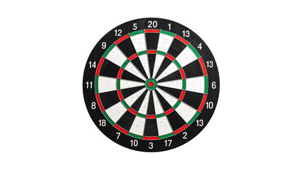 Classic dartboard with red center bullseye hanging on a transparent background, perfect for game or competition concepts