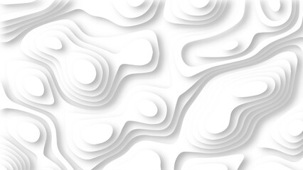 Abstract wavy line paper cut white background. Topographic geometric map relief texture with curved layers and shadow.  Topography and geography map grid abstract backdrop, Luxury black abstrack