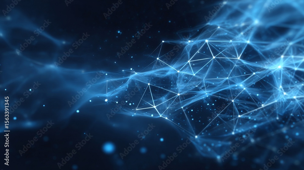 Poster futuristic digital landscape showcasing a vast network of interconnected data points and lines