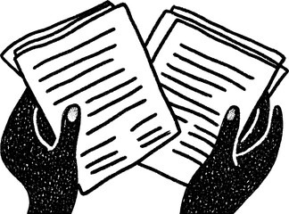 Hand drawn concept of investment brochure with hands holding printed material