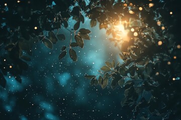Breathtaking night sky perspective showcasing a starry backdrop with vibrant green plants below