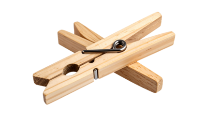 Classic wooden clothespin isolated on transparent background, ready for holding laundry or other items