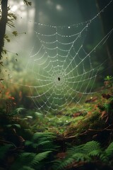 spider web with dew drops