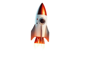 Retro Rocket Launching into Space Dark Background, isolated on a transparent background