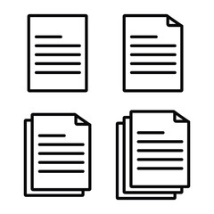 Document icons. Line paper symbol with single and multiple page. Transparent background. For Mobile and Web. Contains such icons as Document, File, Communication, Resume file, Note.Vector illustration